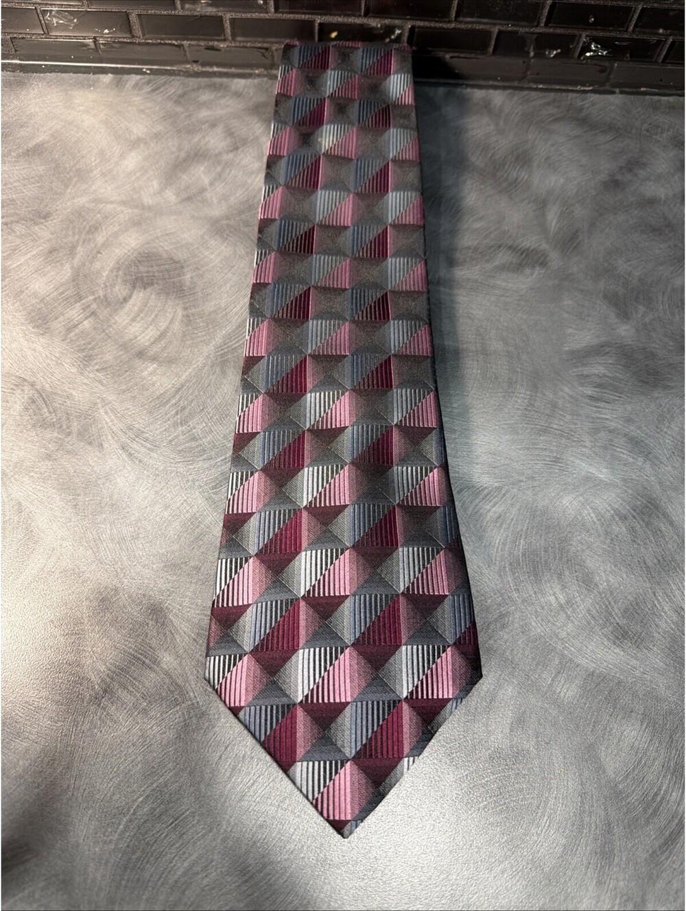 George Foreman Tie Men Maroon, Blue/grey Geometric Silk Necktie Business Work